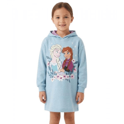 Langer Disney FROZEN Kinder-Kapuzenpullover mit großem Elsa & Anna Motiv Pullover mit Teddy-Fell Blau