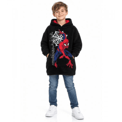 Langer Marvel Spider-Man Kinder-Kapuzenpullover mit großem Spider-Man-Motiv Pullover mit Teddy-Fell Schwarz