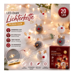 LICHTMOMENTE LED-Draht mit Plüschelch-Motiv Lichterkette mit Timerfunktion 2,3 Meter 20 LEDs warmweiße Mikro-LED-Lämpchen 9825250 Silber