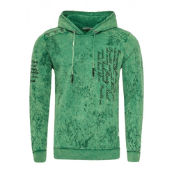 Moderner Herren Kapuzen-Pullover Oil-Washed Hoodie mit Steppmuster und Schrift-Prints Sweater 19131 Grün