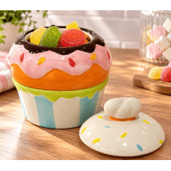 Muffin Vorratsdose aus Keramik mit Deckel – Dekorative Aufbewahrungsdose im Cupcake-Design für Süßigkeiten, Kekse & Gebäck – Ø 20 