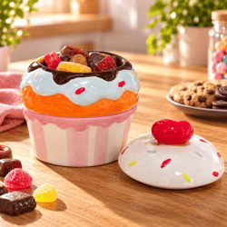 Muffin Vorratsdose aus Keramik mit Deckel Aufbewahrungsdose im Cupcake-Design für Süßigkeiten, Kekse & Gebäck Ø 20 x 13 cm **B-Ware 