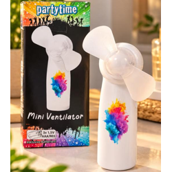 partytime Mini Ventilator – Handlicher tragbarer Ventilator für unterwegs, Reisen & Freizeit in Weiß inklusive Batterien 3x 1,5V AAA/R0