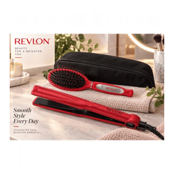 REVLON Glätteisen mit Keramikplatten inkl. Haarbürste & Aufbewahrungstasche Haar-Pflege **B-Ware** Rot