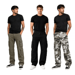 Robuste Brandit Pure Vintage Herren Cargo Hose aus Baumwolle Security-Hose  Outdoor- & Arbeitshose mit 8 Taschen Arbeits-Hose in Oliv-Grün