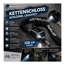 Robustes Fahrrad-Kettenschloss 120 cm mit 2 Schlüsseln 1× LED-Schlüssel Automatikschloss Textilummantelung A0008346 Schwarz