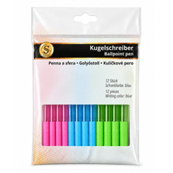 Sellner Kugelschreiber 12er-Set mit blauer Schreibfarbe & 0,5mm Soft-Grip **B-Ware – geprüft & funktionell einwandfrei** Rosa/Blaue/Grü