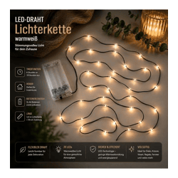 Stimmungsvolle LICHTMOMENTE LED-Draht Lichterkette mit Timerfunktion 2,4 Meter 20 LEDs warmweiße Mikro-LED-Lämpchen 9844845 Grün
