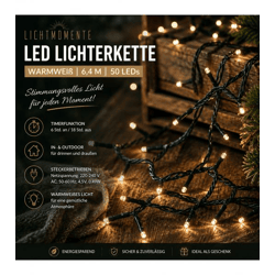 Stimmungsvolle LICHTMOMENTE LED-Lichterkette mit Timerfunktion 6,4 Meter 50 LEDs warmweiße Mikro-LED-Lämpchen 7668209 Dunkelgrün