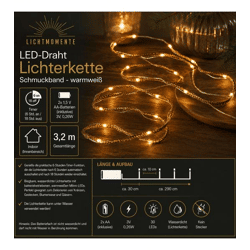 Stylische LICHTMOMENTE LED-Draht mit Schmuckband Lichterkette mit Timerfunktion 3,2 Meter 20 LEDs warmweiße Mikro-LED-Lämpchen 9844343 G