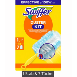 Swiffer Staubmagnet Starterset mit Griff + 7 Tücher, Reinigungs-Set zum Staubwischen **B-Ware – geprüft** Gelb/Blau