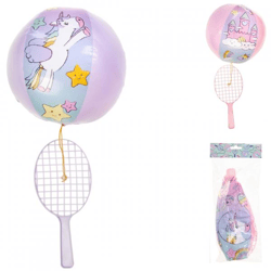 Tennisracket met bal aan elastiek eenhoorn 24 cm 2 assorti
