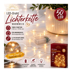 Wasserdichte LICHTMOMENTE LED-Draht Lichterkette mit Timerfunktion 5,4 Meter 50 LEDs warmweiße Mikro-LED-Lämpchen 9844149 Silber