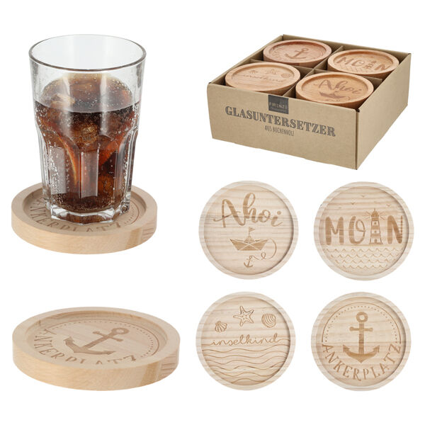 Glass coaster Maritime wood, 4/s, approx.11,5cmD