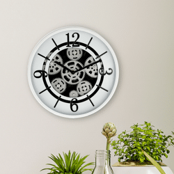 Wall clock cogwheel, white, approx.30cmD