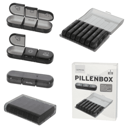 Pillenbox, Wochenoragnizer, grau, ca. 12x16cm