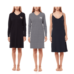MEXX Damen Nachthemd Pyjama Langarm- oder Armloses Neglige in Blau oder Schwarz