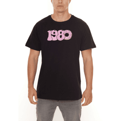 PASH 1980 Tee Herren Kurzarm-Shirt mit großem 1980er Print Baumwoll-T-Shirt PATR004 Schwarz