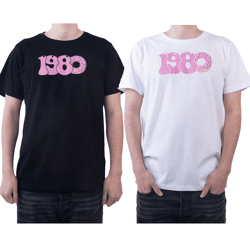 PASH 1980 Tee Herren Kurzarm-Shirt mit großem 1980er Print Baumwoll-T-Shirt PATR004 Schwarz oder Weiß