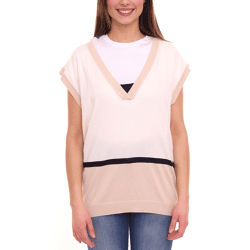 bruno banani Damen Pullunder mit nachhaltiger Viskose Color-Blocking 10298354 Beige/Schwarz