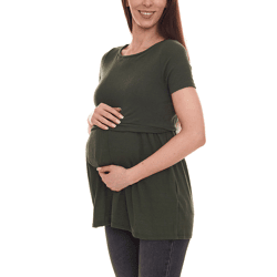  MAMALICIOUS Damen Umstands-Shirt mit verdeckter Stillfunktion kurzärmliges Sommer-Shirt 97849269 Khaki