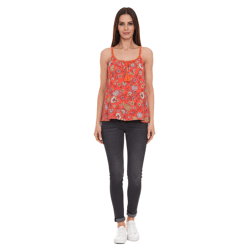 melrose Tussle Damen Wirk-Top geblümtes Spaghetti Top mit Quaste 76377235 Orange