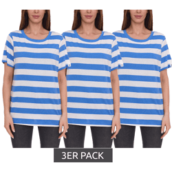 3er Pack DELMAO Damen T-Shirt gestreiftes Rundhals-Shirt 63058126 Blau/Weiß