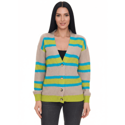 Aniston CASUAL Damen Strick-Jacke Cardigan mit Knopf-Verschluss 85595338 Beige/Blau/Grün