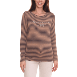 Street One Damen Langarm-Shirt gestreifter Pullover mit Schriftzug auf der Front 23254627 Braun