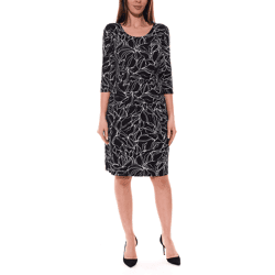 Aniston SELECTED Damen Mini-Kleid mit abstraktem Allover-Print Langarm-Kleid Schwarz/Weiß