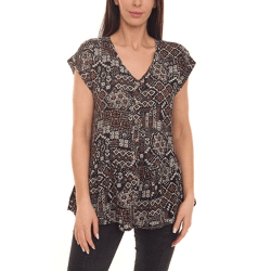 BOYSEN`S Damen Blusen-Top Kurzarm-Shirt mit Allover-Print 87451654 Schwarz/Braun