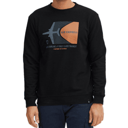 INDICODE IDForz Herren Baumwoll-Pullover Rundhals-Sweater mit großem Frontprint 55582MM 999 Schwarz