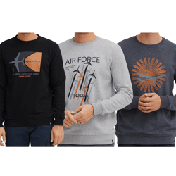 INDICODE IDForz Herren Baumwoll-Pullover Rundhals-Sweater mit großem Frontprint 55582MM Schwarz, Grau oder Blau