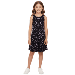 KIDSWORLD Mädchen Sommer-Kleid mit Allover Blumen-Muster Freizeit-Kleid 74239509 Schwarz