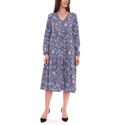 BOYSEN´S Damen Kleid geblümt modisches Langarm-Kleid aus reiner Baumwolle 87096638 Blau