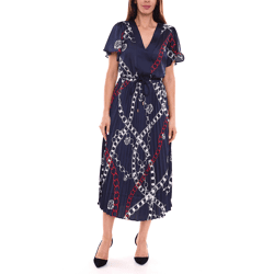 DELMAO Damen Maxi-Kleid stylisches Sommer-Kleid mit Allover-Muster 65542222 Navy