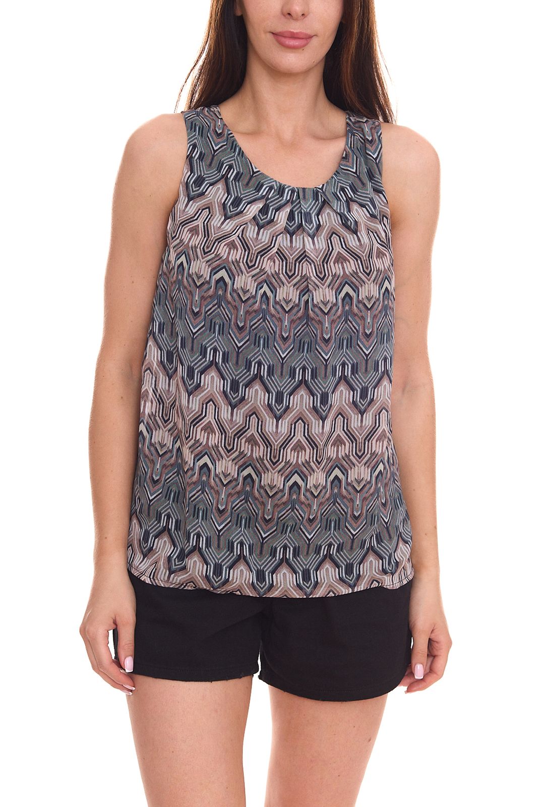 Laura Scott Damen Sommer-Top &auml;rmelloses Shirt mit Allover-Print 34312265 Gr&uuml;n/Braun