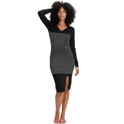AjC Damen Pullover-Kleid gestreift Midi-Kleid Strick-Kleid 10089317 Blau