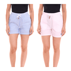 DELMAO Damen Shorts kurze Hose mit seitlichen Eingriffstaschen Blau/Weiß, Rosa/Weiß oder schlicht Rosa