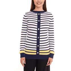 DELMAO Damen Langarm-Shirt gestreiftes Rundhals-Sweatshirt 16256460 Blau/Weiß