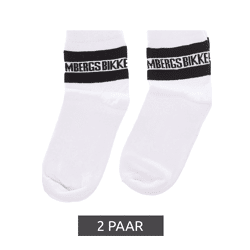 2 Paar BIKKEMBERGS Herren lange Socken mit Markenschriftzug Baumwoll-Strümpfe BK070 Weiß/Schwarz