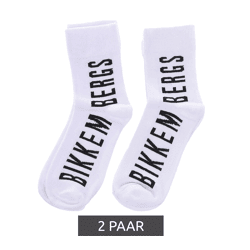 2 Paar BIKKEMBERGS Herren Freizeit-Socken mit Marken Print Baumwoll-Strümpfe BK_061 Weiß/Schwarz
