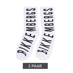 2 Paar BIKKEMBERGS Herren Tennis-Socken mit Markenschriftzug Baumwoll-Strümpfe BK013 Weiß/Schwarz
