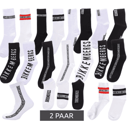 2 Paar BIKKEMBERGS Herren Baumwoll-Socken mit kleinem Markenschriftzug Strümpfe Sneaker-Socken Weiß/Schwarz/Rot