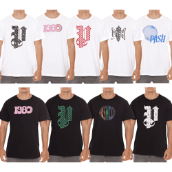 PASH Herren Kurzarm-Shirt mit verschiedenen großem Frontprints Baumwoll-T-Shirt PATR00 Schwarz/Weiß