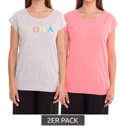 2er Set AJC Damen T-Shirt Rundhals-Shirt Baumwoll-Shirt Kurzarm-Shirt 71333114 Grau/Rosa