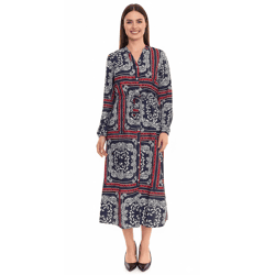 DELMAO Damen Midi-Kleid mit Allover-Print Langarm-Kleid Sommer-Kleid 58986315 Blau/Rot
