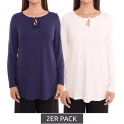 2er Pack FLASHLIGHTS Damen Tunika Langarm-Shirt Sommer-Shirt 93606524 Dunkelblau/Beige