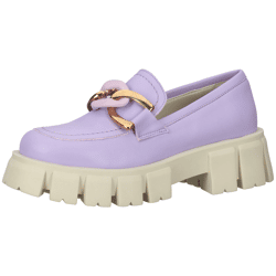 LAZAMANI Damen Echtleder Halbschuhe mit zweifarbiger Gliederkette auf Spann Plateau-Slipper 55.082 Violett