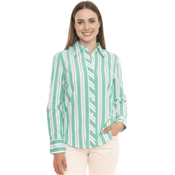 AjC Damen Bluse gestreiftes Langarm-Shirt Baumwolle mit kleinen Rüschen 36148235 Grün/Weiß